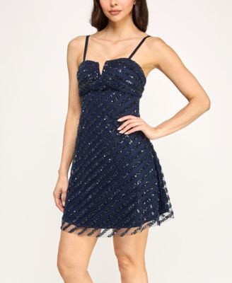 Juniors' Embellished A-Line Dress