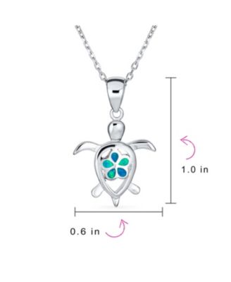 Nautical Plumeria Flower Blue Opal Sea Turtle Pendant Necklace Sterling Silver