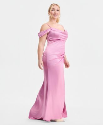 Trendy Plus Size Off-The-Shoulder Satin Gown