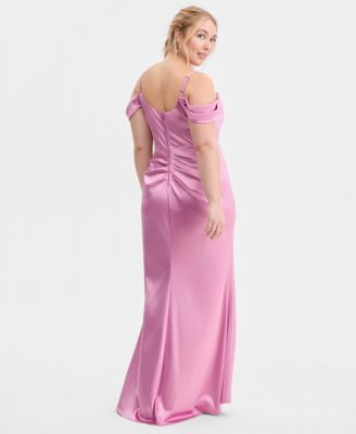 Trendy Plus Size Off-The-Shoulder Satin Gown