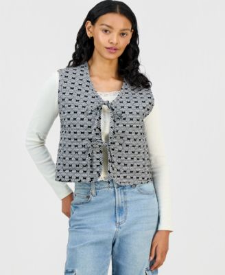 Juniors' Tie-Front Sleeveless Reversible Vest