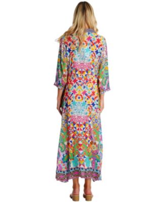 Women's Maxi Summer Cover Up Dress with Collared Neck, and Side Slits