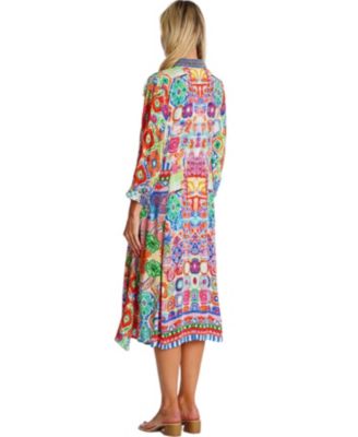 Women's Maxi Summer Cover Up Dress with Collared Neck, and Side Slits