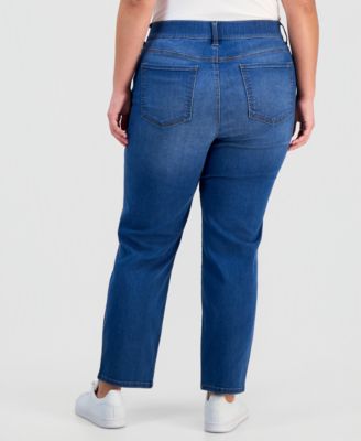 Plus Size Pull-On Shaping High-Rise Straight-Leg Jeans, Macy's Exclusive