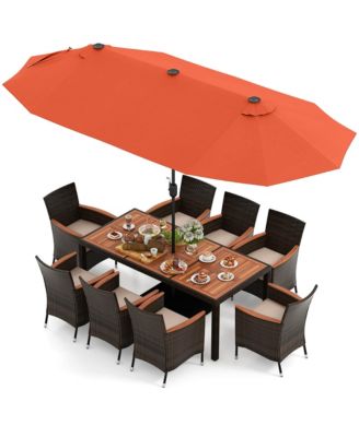 11 PCS Patio Dining Set with 15ft Double-Sided Patio Umbrella (Base Included)
