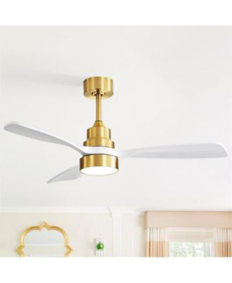 48-inch Modern Golden Downrod Indoor Walnut Wood 3-Blade LED Light with Remote Control Support Six Speed Adjustable Ceiling Fan