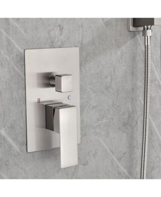 12" Shower Head System Ceiling Mounted Shower, Modern 2-Setting Square Shower System, Rainfall Shower Faucet Set Brushed