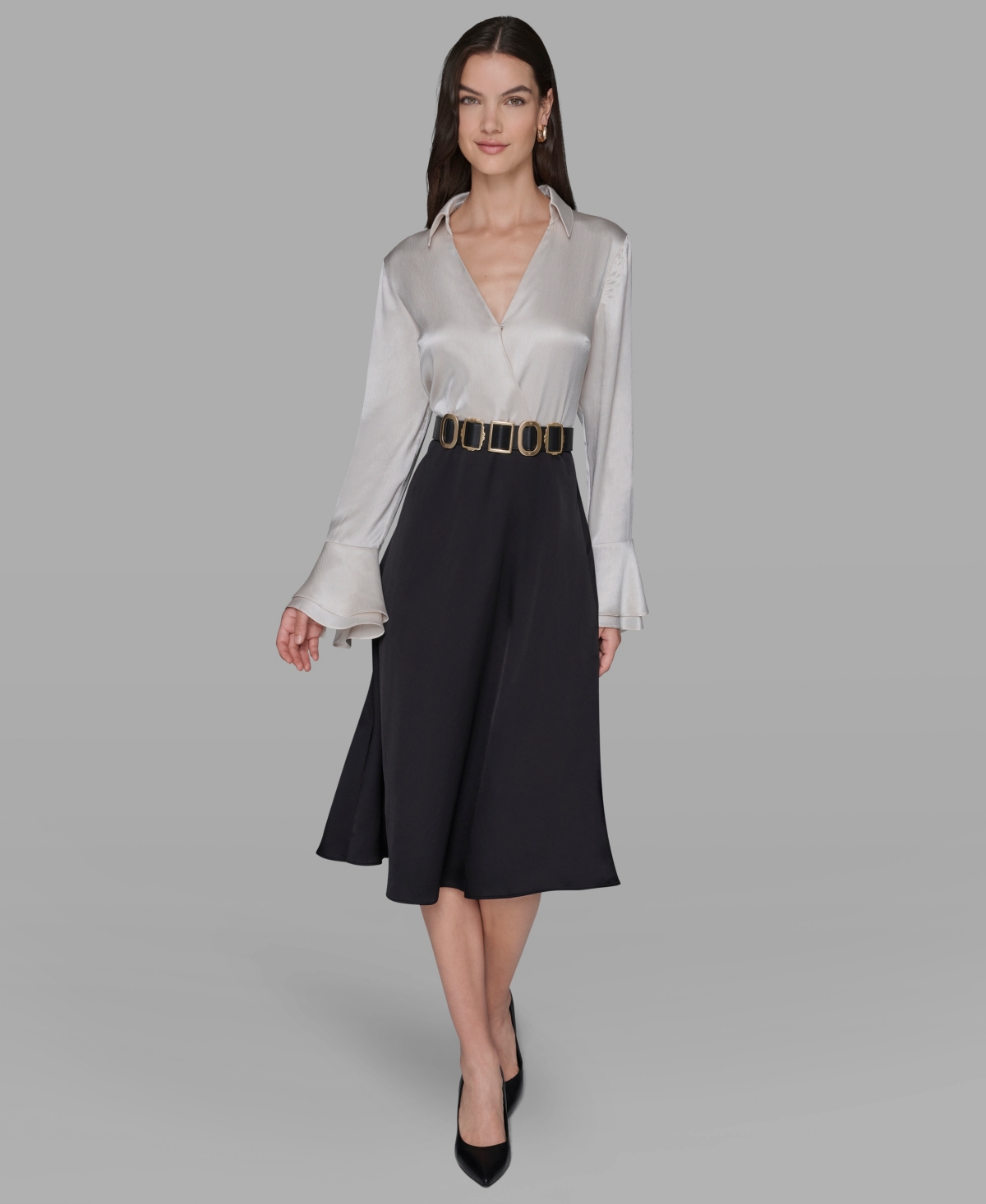 Karl Lagerfeld Paris Women's Two Tone Collared Shirt Dress