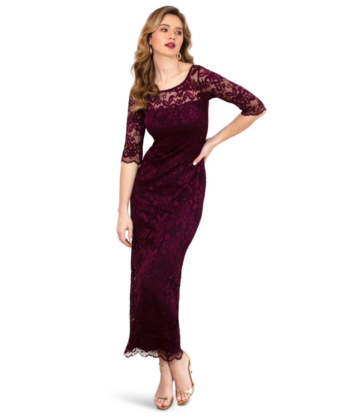 Alie Street London Women's Lila 3/4 Sleeve Lace Maxi Gown