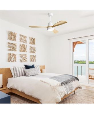 48-inch Modern White Downrod Indoor Walnut Wood 3-Blade LED Ceiling Fan Light with Remote Control Support Six Speed Ajustable