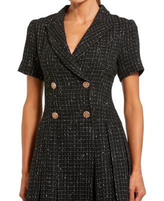 Women's Short Sleeve V Neck Tweed Blazer Mini Dress