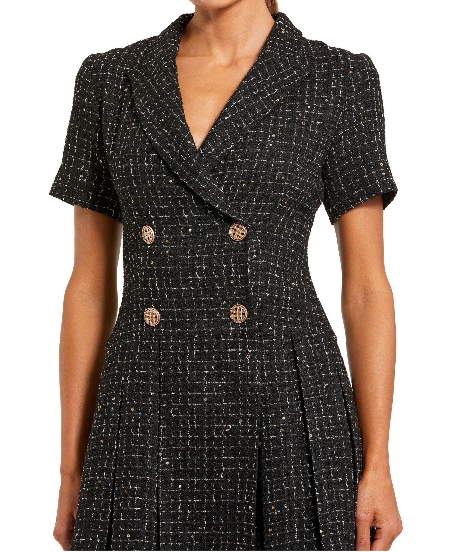 Women's Short Sleeve V Neck Tweed Blazer Mini Dress