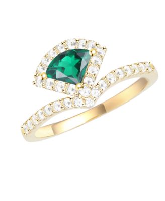 Macy's - Lab-Grown Emerald (1/2 ct. t.w.) and Lab-Grown White Sapphire (3/8 ct. t.w.) Ring in 14K Gold Over Sterling Silver