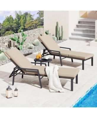 Chaise Lounge Chairs for Outside Set of 2, Adjustable Wicker PE Rattan Patio Pool Recliner Chair with Removable Cushion