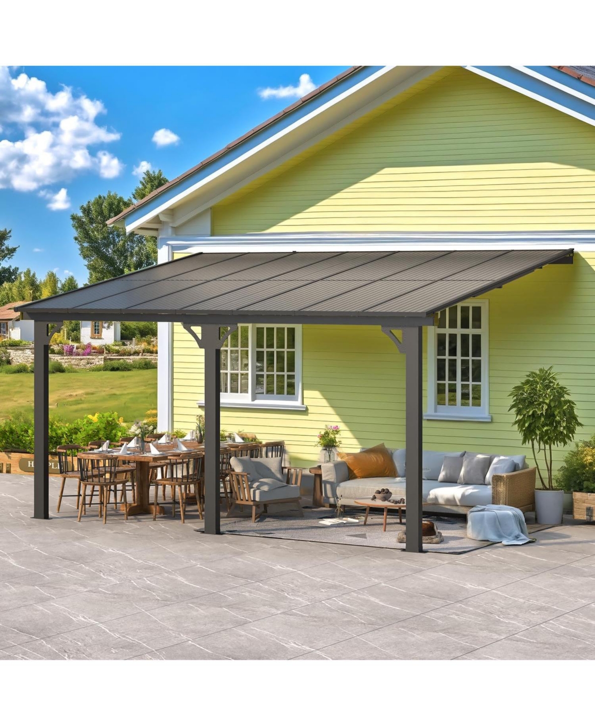 Aecojoy 14'x10' Adjustable Height Wall Mounted Outdoor Gazebos Pergola