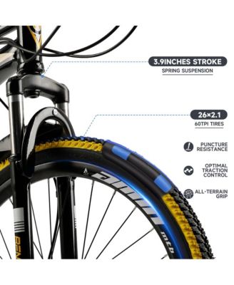 26-Inch 21-Speed Full Suspension Mountain Bike with Dual Disc Brakes & High-Carbon Steel Frame for All-Terrain Riding