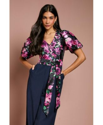 Women's Printed Tiered Sleeve Organza Jumpsuit