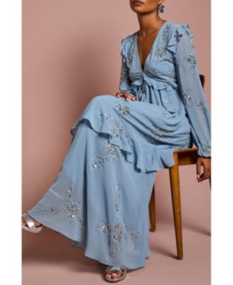 Women's Embellished Flower Georgette Midi Dress