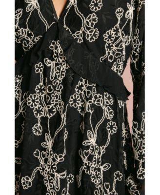 Women's Long Sleeve Broderie Floral Midaxi Dress