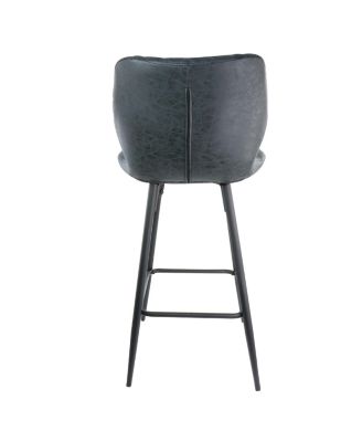 2 Piece Diamond Stitched Faux Leather Bar Chair in Black with Metal Legs