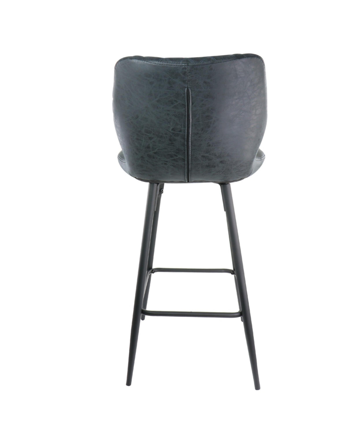 Elama 2 Piece Diamond Stitched Faux Leather Bar Chair in Black with Metal Legs