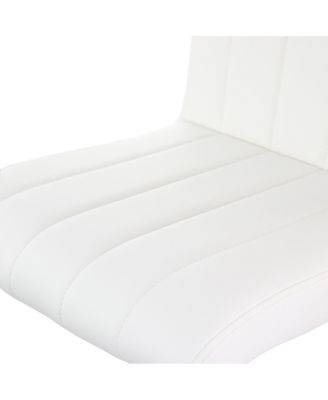 2 Piece Tufted Faux Leather Adjustable Bar Stool in White with Chromed Base