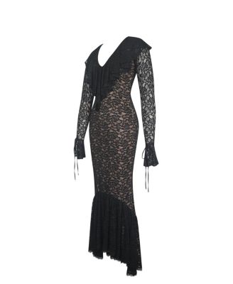 Women's Parisa Black Lace Ruffled Mermaid Maxi Dress