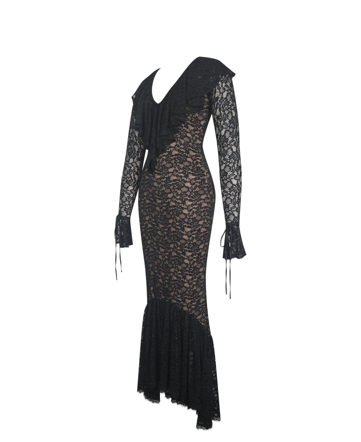 Women's Parisa Black Lace Ruffled Mermaid Maxi Dress