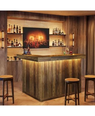 L-Shaped Kitchen Island, Home Bar Unit for Home, 4-Tier Corner Liquor with Storage Shelves and Wine Glasses Holder