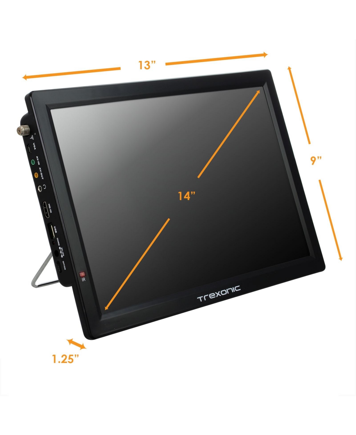 Trexonic Portable Rechargeable 14 Inch Led Tv with Hdmi, Sd/Mmc, Usb, Vga, Av In/Out and Built-in Digital Tuner