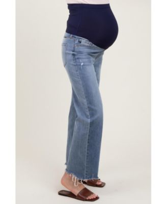 Maternity Light Blue Fringe Hem Wide Leg Jeans