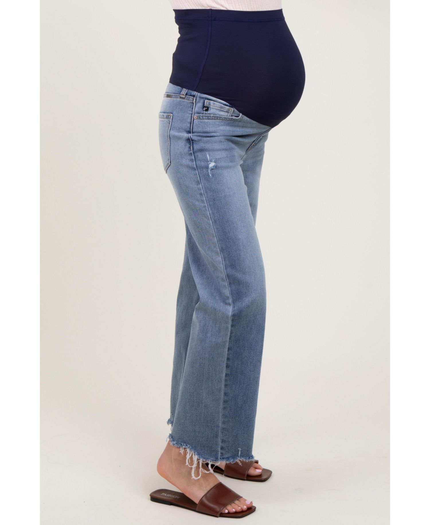 Women's Light Blue Fringe Hem Wide Leg Jeans