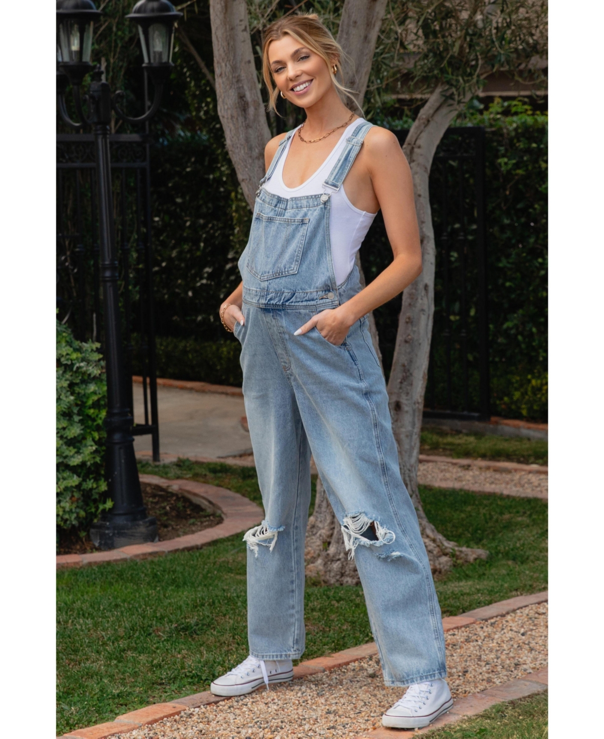 Pinkblush Maternity Light Wash Distressed Overalls