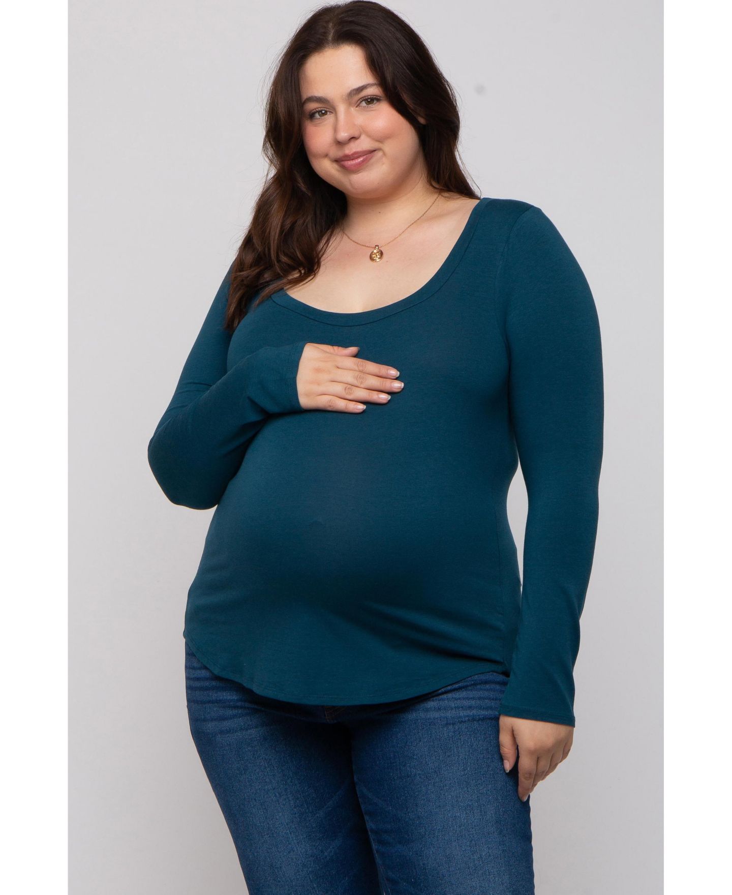 Женский топ Pinkblush Plus Size Basic Long Sleeve, цвет: Тёмный бирюзовый — фото 1