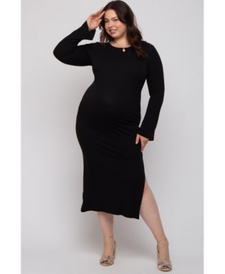 Plus Size Forest Green Ribbed Side Slit Maxi Dress