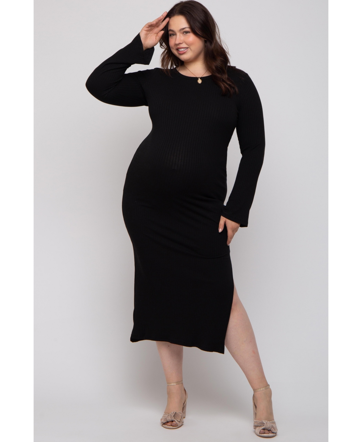 Pinkblush Plus Forest Green Ribbed Side Slit Maxi Dress