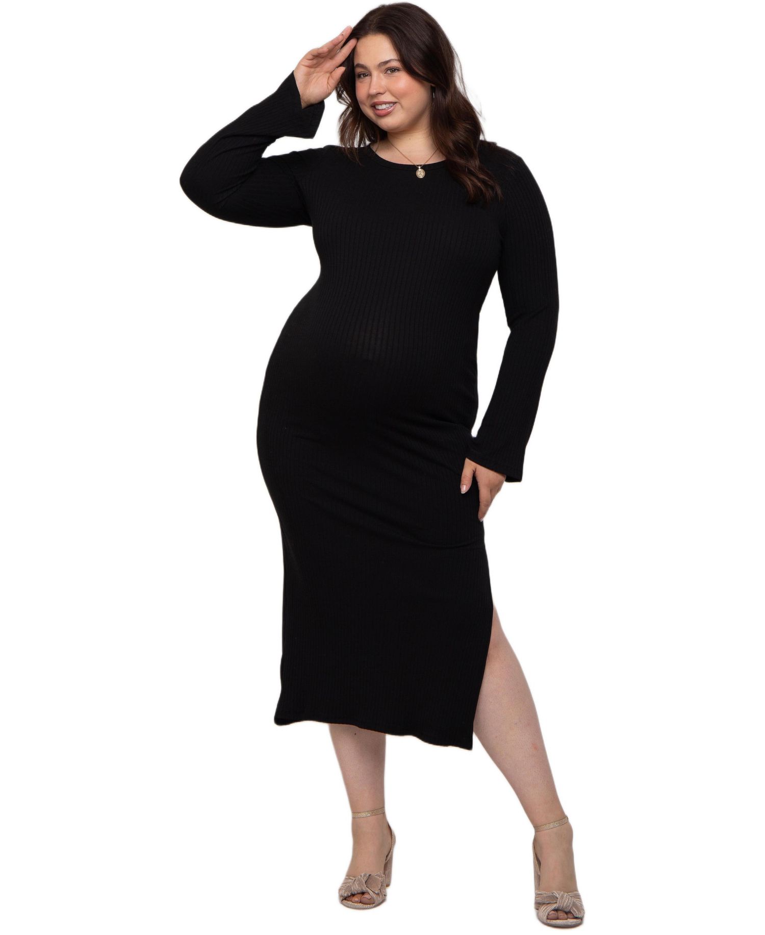 Plus Size Ribbed Side Slit Maxi Dress