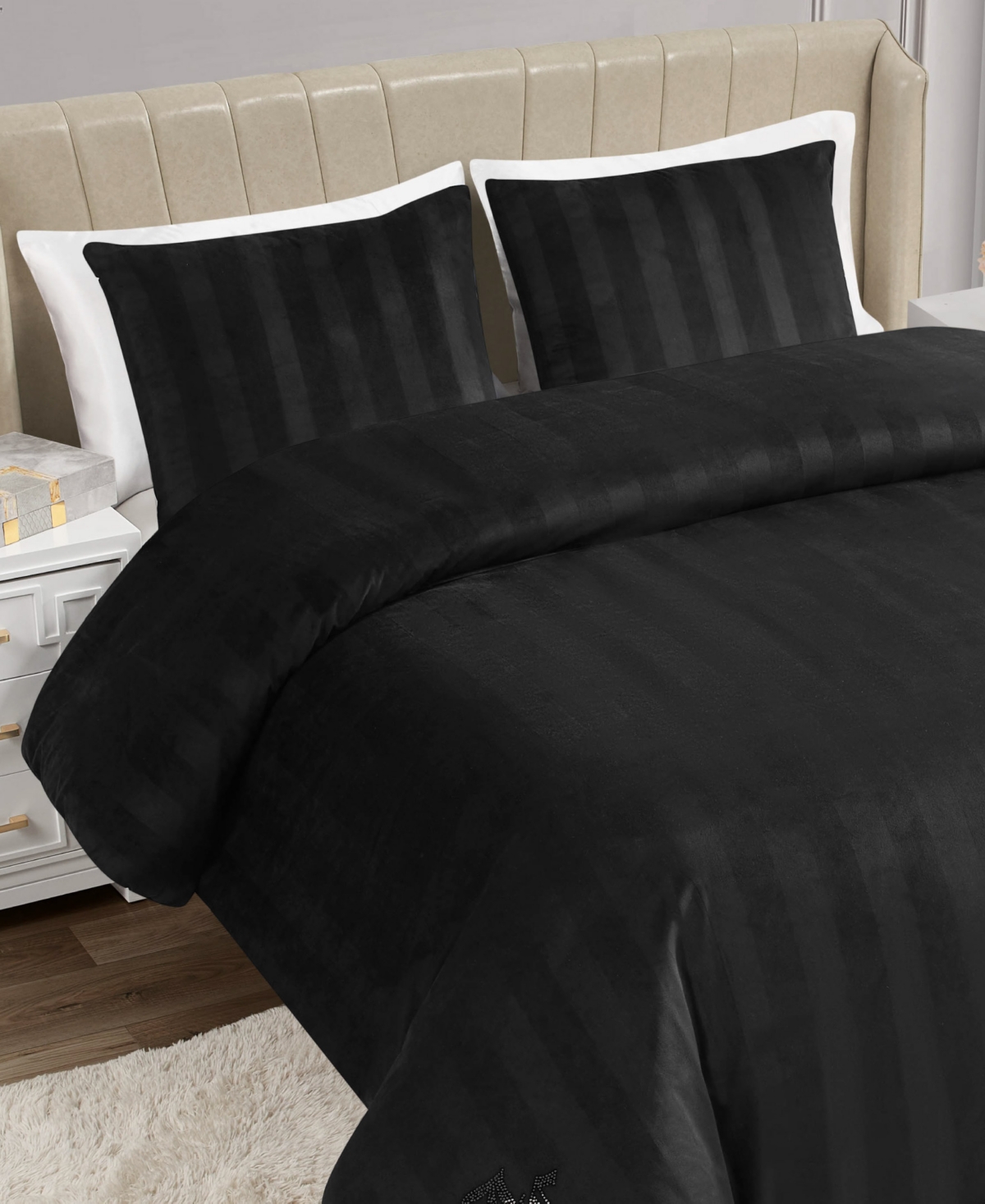 Juicy Couture Jenny Velour Striped Jacquard 3-Pc. Duvet Cover Set