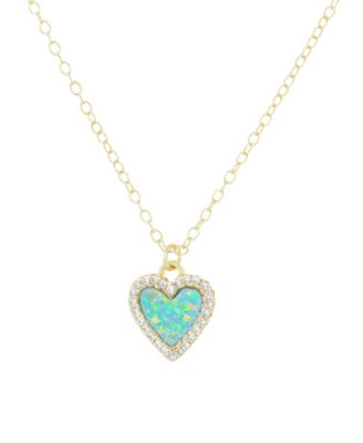 Mini Heart Necklace with Lab-Grown Opal in Plated Sterling