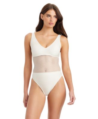 Sanctuary - Sea Crochet Over The Shoulder Scoop Neck Tank Swimsuit