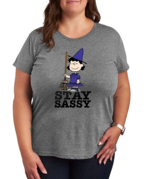 Женские футболки Hybrid Apparel Peanuts Halloween Lucy Witch Sassy Short Sleeve Graphic T-shirts, цвет: Меланжевый