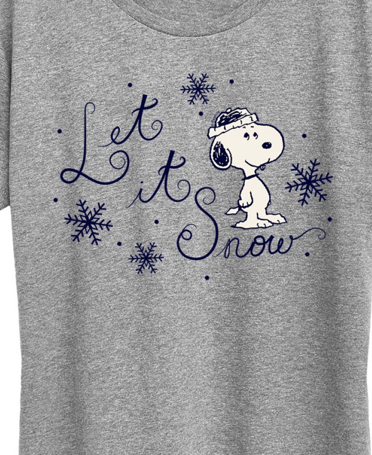 Hybrid Apparel Snoopy Let It Snow Christmas Women's Short Sleeve Graphic T-shirts In Gray