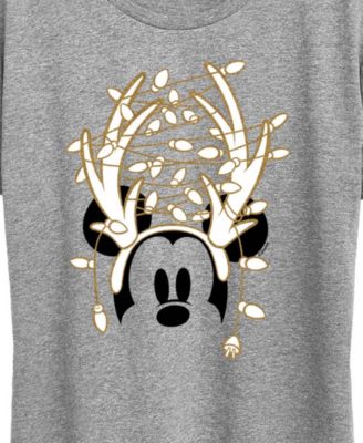Disney Mickey Mouse Antlers ans Christmas Lights Women's Short Sleeve Graphic T-shirts