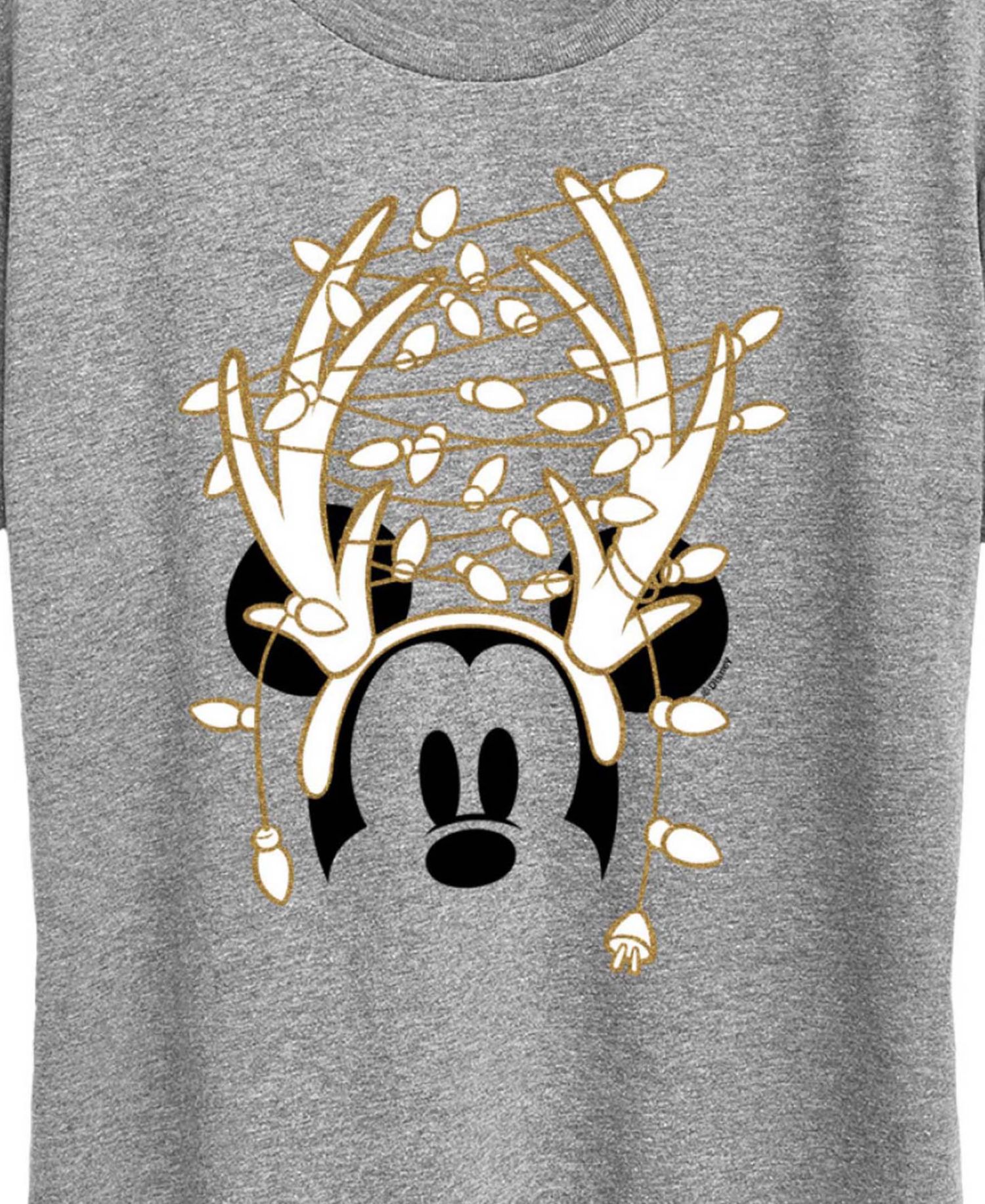 Disney Mickey Mouse Antlers ans Christmas Lights Women's Short Sleeve Graphic T-shirts