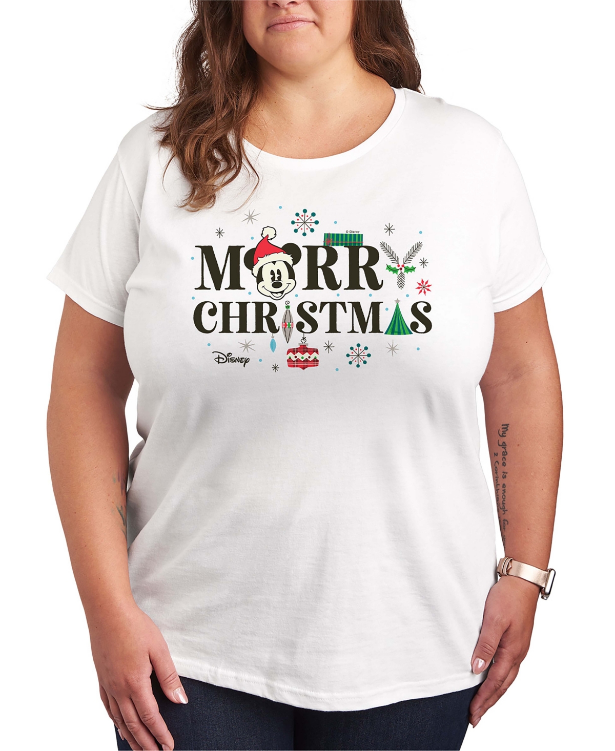 Dinsney Mickey Mouse Merry Christmas Women's Short Sleeve Graphic T-shirts