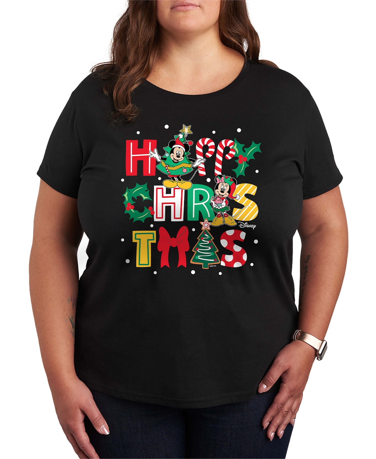 Disney Mickey and Minnie Happy Christmas Women's Short Sleeve Graphic T-shirts