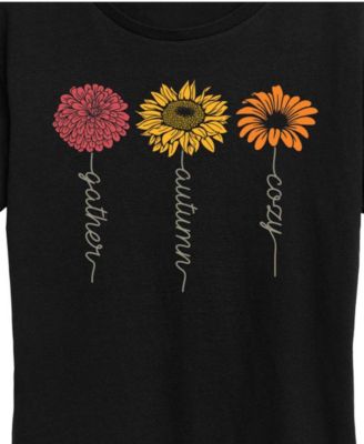 Plus Size Gather Autumn Flowers Women's Short Sleeve Graphic T-shirts