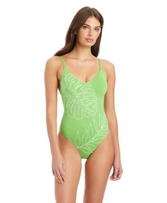 Midnight Breeze Embroidered V-Neck One Piece Swimsuit