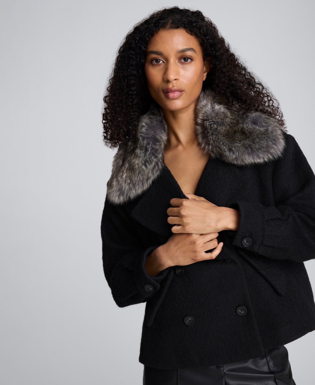 Kenneth Cole Juniors Women's Collared Cropped Peacoat