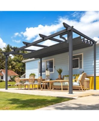 14' x 10' Gazebo for Patio, Retractable Pergola with Adjustable Sun Shade Canopy Roof